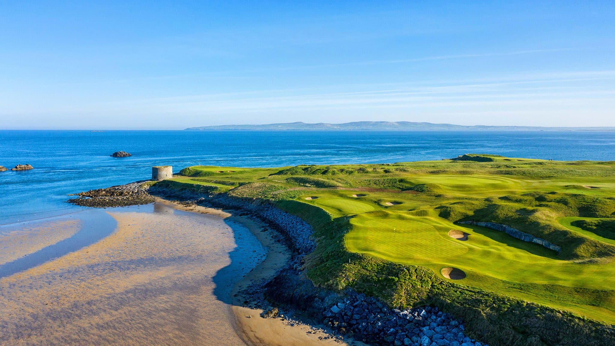 Aerial view of Tralee Golf Club's links coastline, Ireland